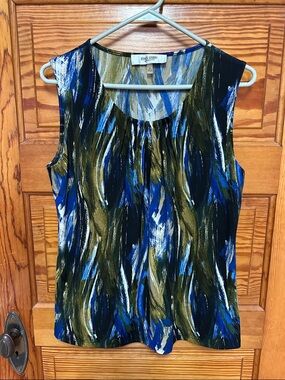 Jones Studio Blue, Olive & Black Brushstroke Sleeveless Camisole